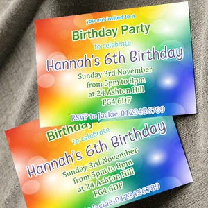 Personalised Rainbow Birthday Party Invitations Girls Boys Invites A6 x10 - Picture 1 of 5