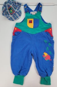 Vintage Gymboree Colorbock Plaid Overalls Romper Dinosaur Reversible Hat 6-12 M - Picture 1 of 11