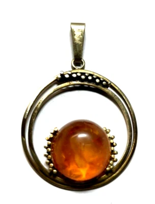 Gr. vintage 70er J 333 Gold 8 K Anhänger Bernstein Cabochon L 57 mm Modernist - Bild 1 von 4