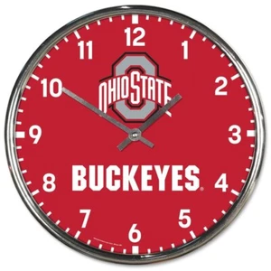 OHIO STATE BUCKEYES LOGO 12" CHROME ROUND WALL CLOCK WINCRAFT 👀 - Picture 1 of 1