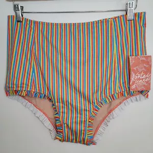 NWT Kortni Jeane High Waisted Primary Stripe Striped Ruffle Swimsuit Bottom 2XL - Picture 1 of 5