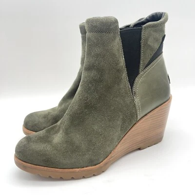 Botas Sorel Para Mujer 9.5 Verde Gamuza Cuero Tirar de Cuña Botines Usadas en Excelente Condición Foto 1 de 4