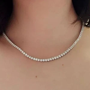 Women's Tennis Necklace Round Cut 7.50Ct IGI Lab Grown Diamond 18" 925 Silver - Picture 1 of 10