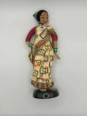 VTG  Made in India Gujarathi Dolls Fabric Body Hand Painted Face 7.5” Doll Beaut - Image 1 of 3