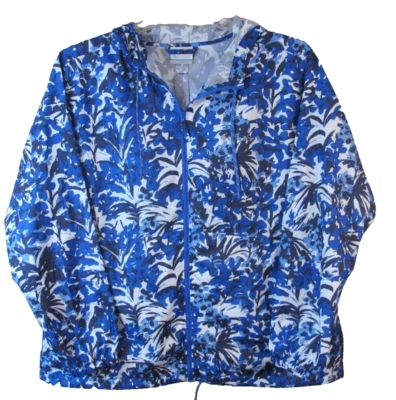 Columbia Blue Camo Full Zip Hooded Windbreaker Jacket Women's Size 1X - Image 1 of 4