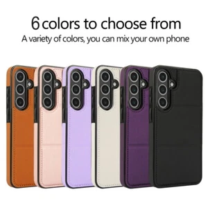 For Samsung S25 Ultra S24 FE S23 S22 S21 Leather Card Holder Silicone Case Cover - Picture 1 of 18