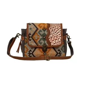 Borsa messenger da donna Seneca Falls - marrone e zucca - tappeto e borsa in pelle - 10,5"W - Foto 1 di 7