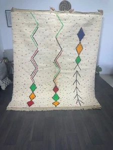 Modern Abstract Moroccan Wool Rug - green, White & orange Art Deco Design - Picture 1 of 7