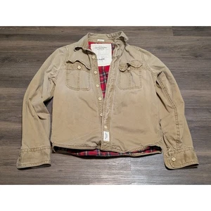 Abercrombie Fitch Mens Tan Utility Shirt Jacket Flannel Lined Large - Picture 1 of 6