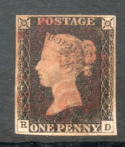 GB QV 1840 1d Penny Black SG1 RD  Red Maltese cross cat £525 4 margin - Picture 1 of 2
