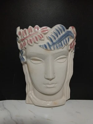 RARE Geza de Vegh "Phoenix" Art Deco Lady Head Wall Pocket American Pottery Vase - Image 1 of 4