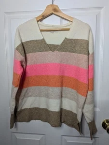 Loft Damen Pullover gestreift V-Ausschnitt rosa hellbraun gestreift Pulli Größe Medium Top - Bild 1 von 4