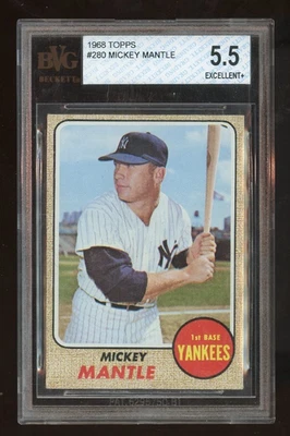 1968 Topps # 280 Mickey Mantle BVG 5.5 EX+ - Image 1 of 3