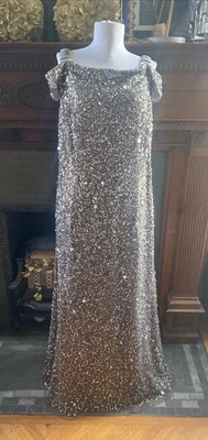 Vestido formal Adriana Papell para mujer talla 18W gris plateado lentejuelas bronce nuevo Foto 1 de 4