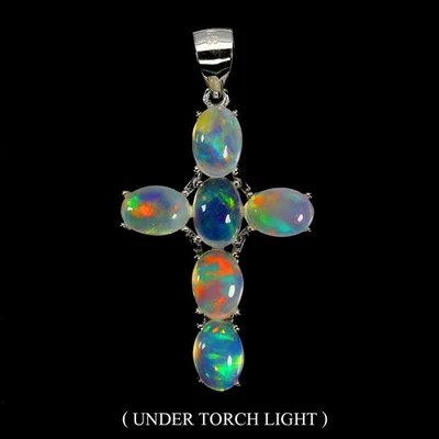 925 Sterling Silver Pendant Oval Fire Opal 7x5mm Natural Gemstone Cross Jewelry - Image 1 of 4