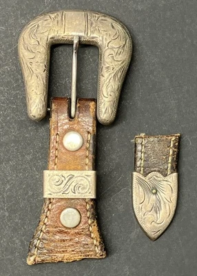 Vintage Western Silversmiths Canoga Park CA Sterling Belt Buckle - Keeper - Tip - Image 1 of 4