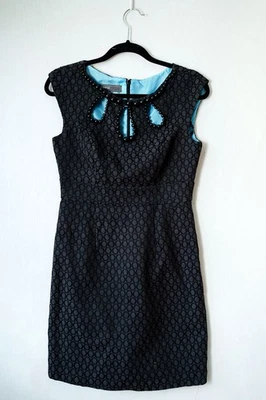 Vestido feminino Donna Ricco 6P Petite preto frisado círculo evento turno coquetel - Imagem 1 de 4