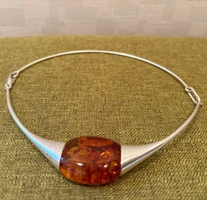 Lapponia Modernist Baltic Amber Sterling Silver Choker Necklace Finland - Picture 1 of 9