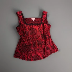 Y2K Coldwater Creek rot schwarz Spitzenbesatz Korsett Look Vampir Whimsigoth Top Gr. L - Bild 1 von 2