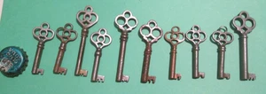 LOT OF 10 VINTAGE OPEN BARREL SKELETON KEYS FANCY BOW ORNATE DRESSER  ANTIQUE MM - Picture 1 of 1