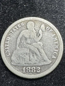 Moneda de diez centavos sentada 1882 10c, mejor estado, envío 99 céntimos - Imagen 1 de 2