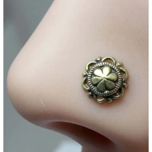 Ethnique Indien Floral Nez Clou Ancien Or Finition Bague Tire-Bouchon Courbure L - Photo 1/3
