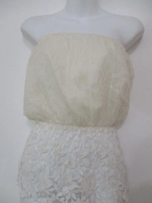 Miguelina Women's White Sheer Overlay Lace Peplum Strapless Top S IRRG  - Image 1 of 4