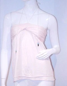JUICY COUTURE Tank HALTER Tie Cotton Ruched Back LIGHT PINK ( S ) - Picture 1 of 2
