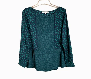 Loft PM MP Women's Blue Green Floral Peplum Flounce Flowy Blouse Top Petite - Picture 1 of 5