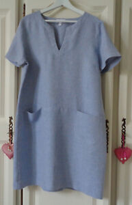 The White Company Bluish Grey Herringbone Linen V-Neck Dress  UK16
