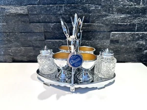 Mayell Stainless Chrome 4 x Egg Cruet, Spoons, Salt & Pepper Pots On Stand Set - Picture 1 of 9
