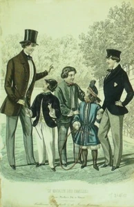 Gravure de mode Magadin de familles 1846 n°12 Costumes hommes - Picture 1 of 1