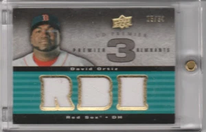 Tarjeta triple reliquia 15/34 Red Sox 2008 UD Premiere 3 Remnants David Ortiz - Imagen 1 de 2