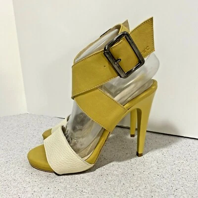 C.N.C. Costume National High Heel Strappy Sandals Cream & Sage Green Leather    - Image 1 of 4