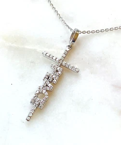 Colgante Cruz "Paz" Diamante Genuino 0,34ctw Plata de Ley $220 con Cadena - Imagen 1 de 3