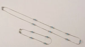 18k / 750 White Gold Blue Stone 17.75"Necklace / 7.25" Bracelet Matching Set - Picture 1 of 4