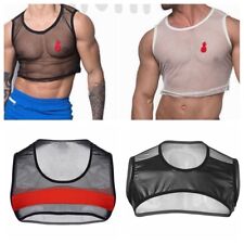 Men Sleeveless Crop Top Sheer Mesh Fishnet Muscle Tank Top Vest Harness Clubwear