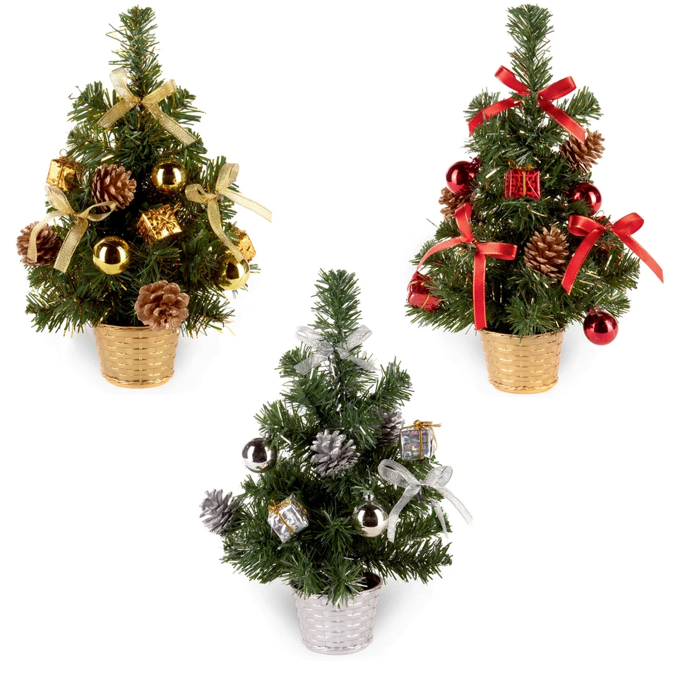 30cm Christmas Tree - Tinsel Flecks, Decorations & Pine Cones - Choose Colour - Image 1 of 1