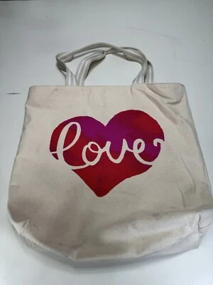 Bolso de Mano de Lona Bath & Body Works Corazón Love Rojo y Rosa Asas Cremallera Foto 1 de 4