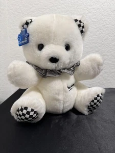 Applause Les Petits 9" White Teddy Bear Plush Striped Checkered Ears Musical - Picture 1 of 8