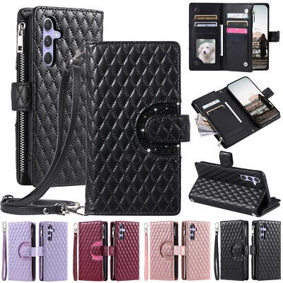 Para Samsung A15 A14 A13 A25 A35 A53 A54 5G Bandolera Cuero Cremallera Cartera Estuche Foto 1 de 4