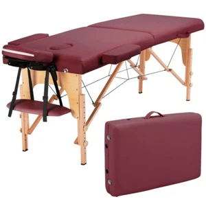 84'' L Massage Table 2-Fold Adjustable Portable Spa/Salon/Tattoo Bed Burgundy - Picture 1 of 12