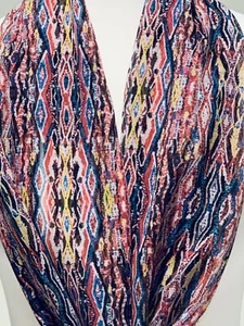 100% Mulberry Silk Scarf ~ Georgette Chiffon ~ Navy Red Yellow Chevron 65x170cm - Picture 1 of 12