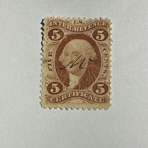 US Internal Revenue Stamp 1862-71 Scott #R24c -5c Certificate, old paper, red - Picture 1 of 2