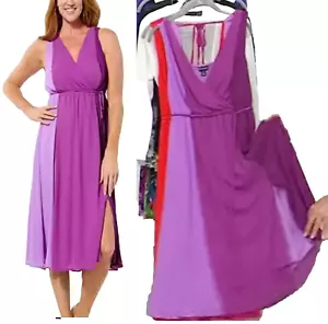 NEW Nina Leonard SZ 1X Colorblock Dress with Smocked Back PURPLE PLUS SZ 1X - Picture 1 of 10