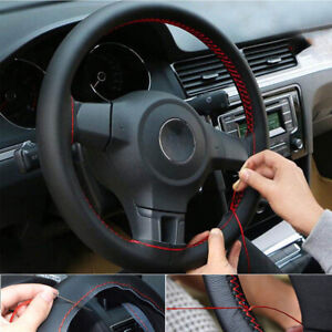 Enjoy DIY pleasure! Steering Wheel Cover Protector Leather Anti-skid Black w/Red