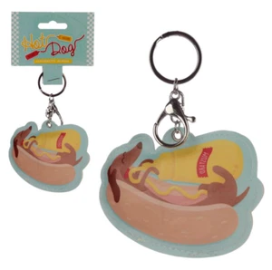 Keyring Sausage Dog Hot Dog Dachshund Novelty Accessory Leatherette Design NEW - Picture 1 of 4