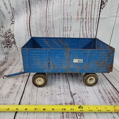 Vintage Ertl 1/12 Scale pressed steel stake side trailer/wagon blue/ white rims - Изображение 1 из 4