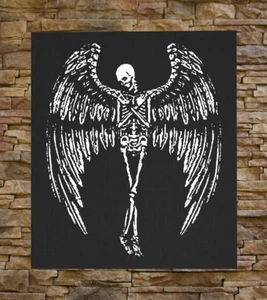 Winged Skeleton Canvas Print / Back Patch - Occult Satanic Pentagram Baphomet - Picture 1 of 6