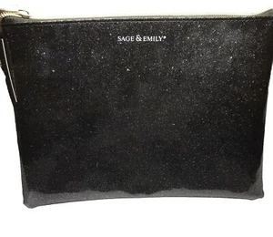 Sage & Emily Black Metallic Glitter Zip Travel Cosmetic Make Up Bag - Picture 1 of 3